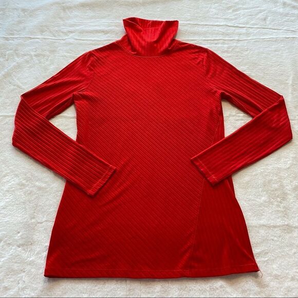 Athleta Red Turtleneck Ribbed Long Sleeve Top Size Small - Picture 1 of 10